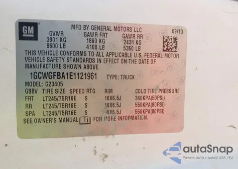 2014 Chevrolet Express 2500 Work Van из США, поврежденный, VIN 1GCWGFBA1E1121961